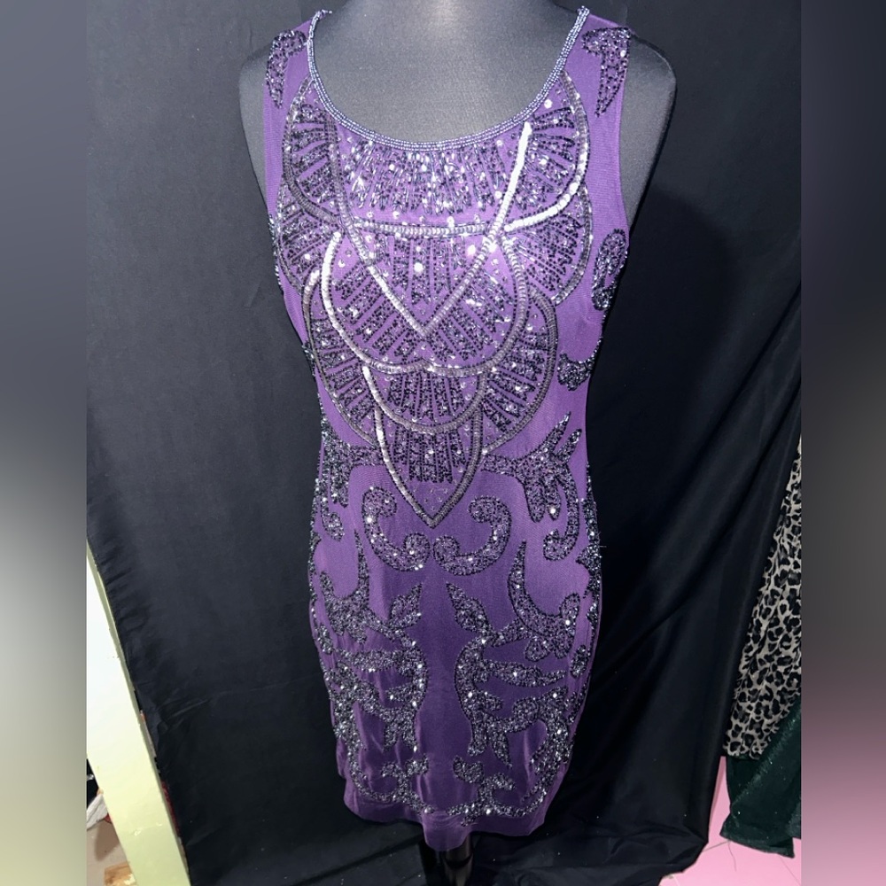 NWT GORGEOUS Adrianna Papell Purple Beaded 1920s Midi Dress